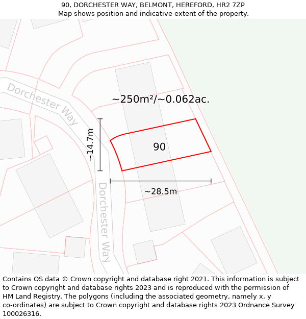 90, DORCHESTER WAY, BELMONT, HEREFORD, HR2 7ZP: Plot and title map
