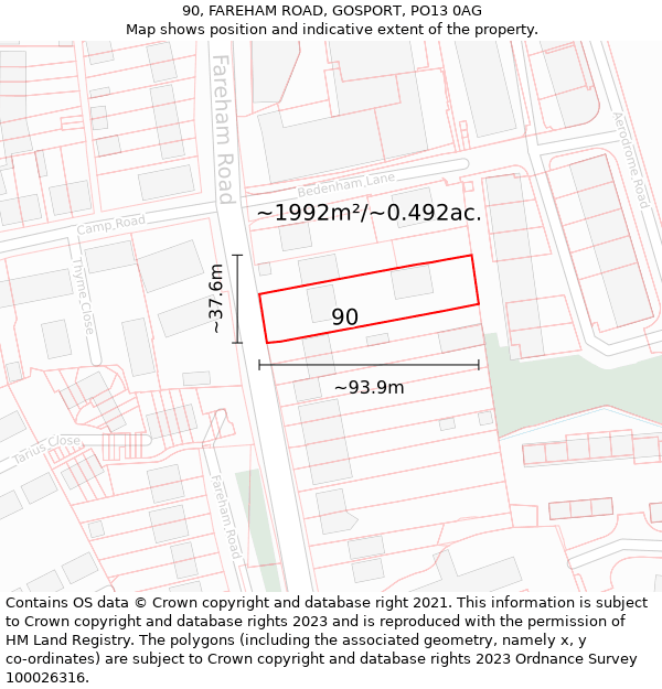 90, FAREHAM ROAD, GOSPORT, PO13 0AG: Plot and title map