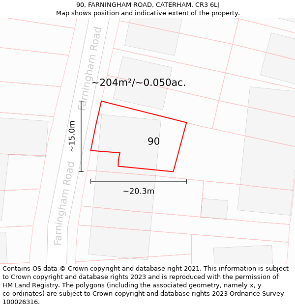 90, FARNINGHAM ROAD, CATERHAM, CR3 6LJ: Plot and title map