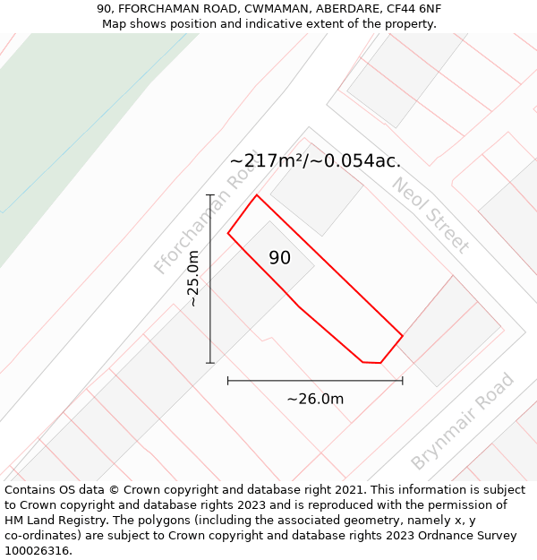 90, FFORCHAMAN ROAD, CWMAMAN, ABERDARE, CF44 6NF: Plot and title map