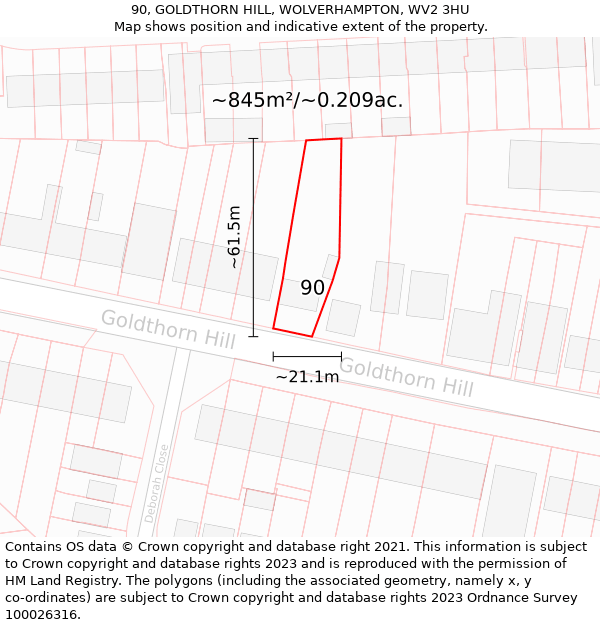 90, GOLDTHORN HILL, WOLVERHAMPTON, WV2 3HU: Plot and title map