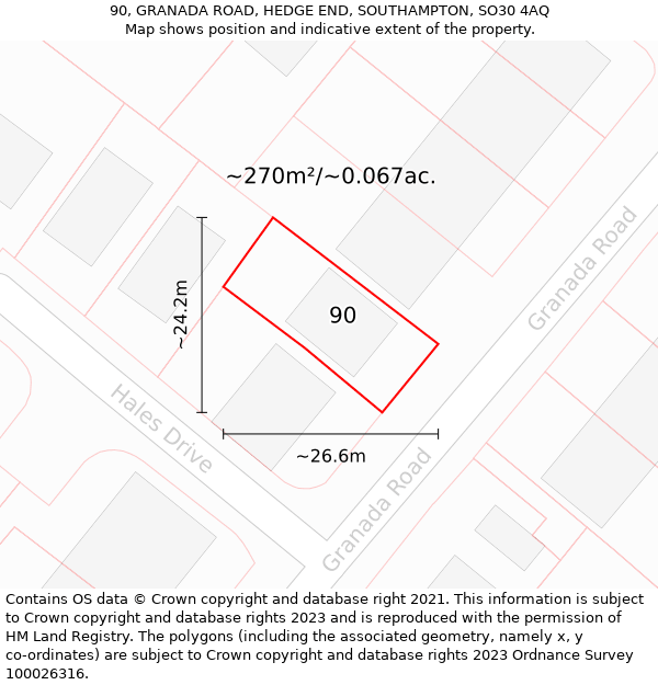 90, GRANADA ROAD, HEDGE END, SOUTHAMPTON, SO30 4AQ: Plot and title map