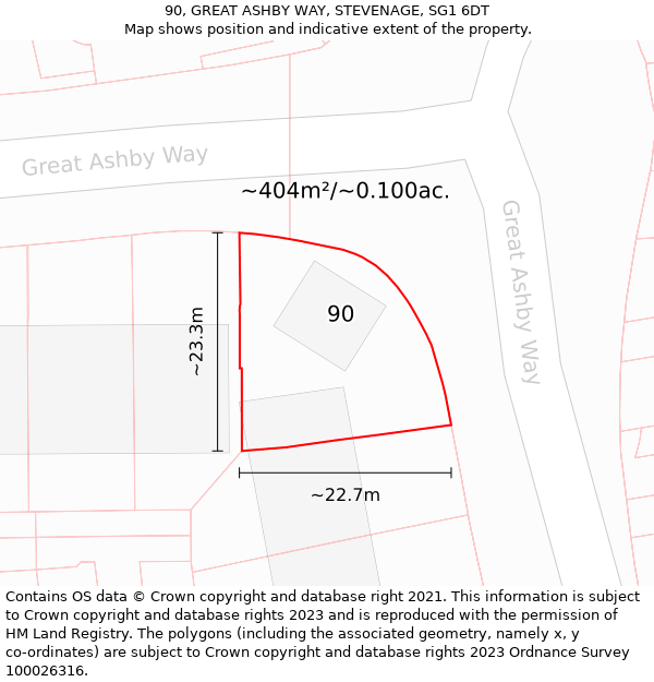 90, GREAT ASHBY WAY, STEVENAGE, SG1 6DT: Plot and title map