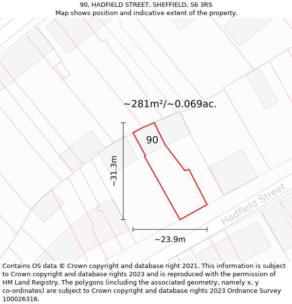 90, HADFIELD STREET, SHEFFIELD, S6 3RS: Plot and title map