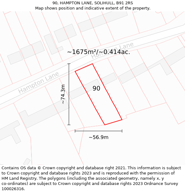 90, HAMPTON LANE, SOLIHULL, B91 2RS: Plot and title map