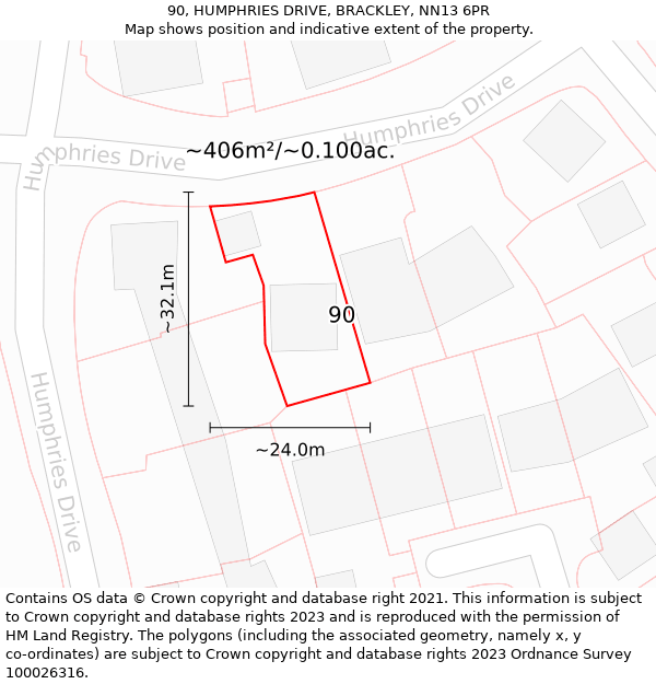 90, HUMPHRIES DRIVE, BRACKLEY, NN13 6PR: Plot and title map