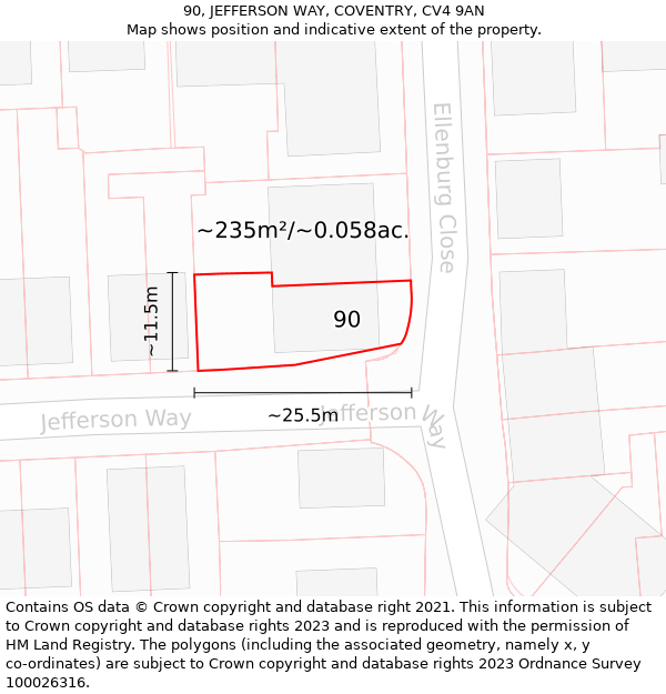 90, JEFFERSON WAY, COVENTRY, CV4 9AN: Plot and title map