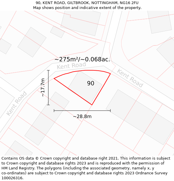 90, KENT ROAD, GILTBROOK, NOTTINGHAM, NG16 2FU: Plot and title map