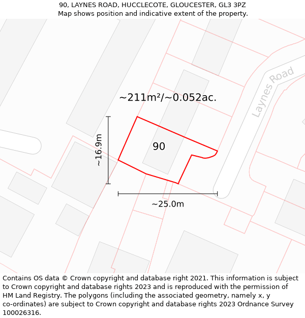 90, LAYNES ROAD, HUCCLECOTE, GLOUCESTER, GL3 3PZ: Plot and title map