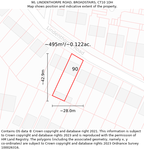 90, LINDENTHORPE ROAD, BROADSTAIRS, CT10 1DH: Plot and title map