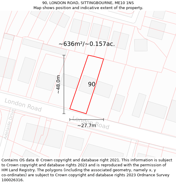 90, LONDON ROAD, SITTINGBOURNE, ME10 1NS: Plot and title map