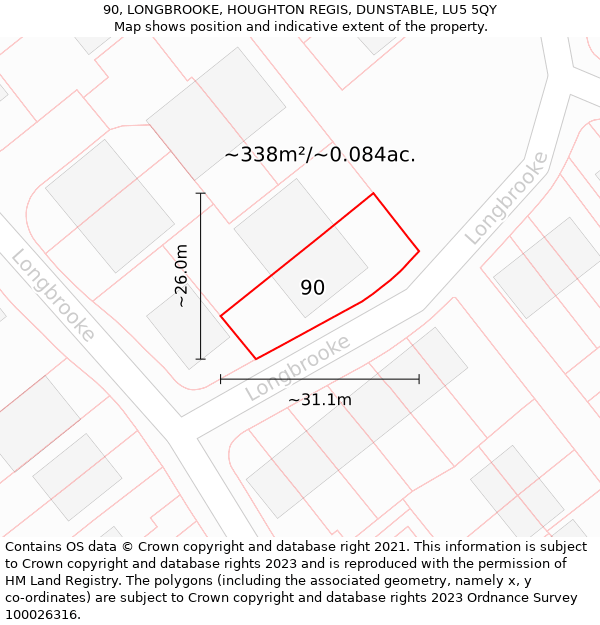 90, LONGBROOKE, HOUGHTON REGIS, DUNSTABLE, LU5 5QY: Plot and title map