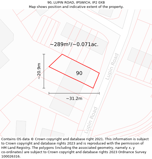 90, LUPIN ROAD, IPSWICH, IP2 0XB: Plot and title map