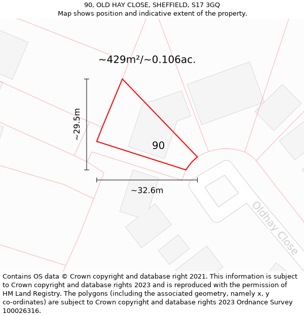 90, OLD HAY CLOSE, SHEFFIELD, S17 3GQ: Plot and title map