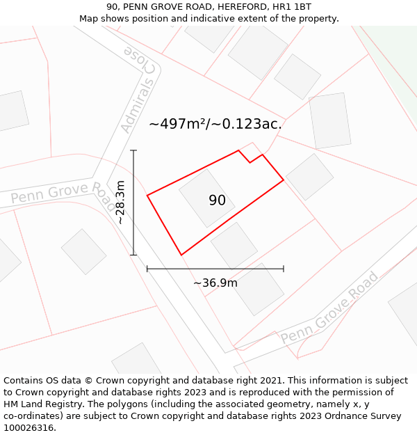 90, PENN GROVE ROAD, HEREFORD, HR1 1BT: Plot and title map