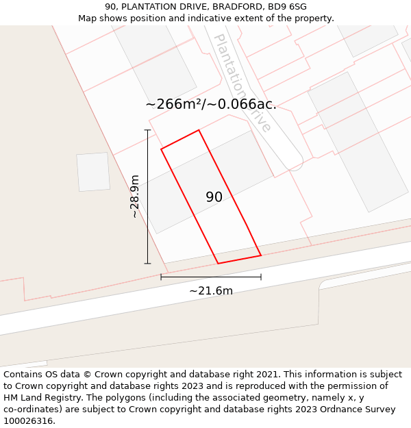 90, PLANTATION DRIVE, BRADFORD, BD9 6SG: Plot and title map