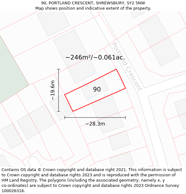 90, PORTLAND CRESCENT, SHREWSBURY, SY2 5NW: Plot and title map