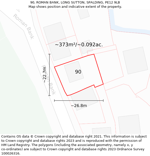 90, ROMAN BANK, LONG SUTTON, SPALDING, PE12 9LB: Plot and title map