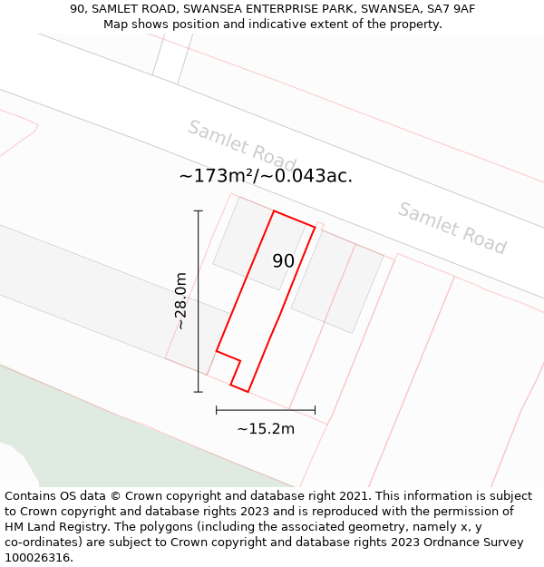 90, SAMLET ROAD, SWANSEA ENTERPRISE PARK, SWANSEA, SA7 9AF: Plot and title map