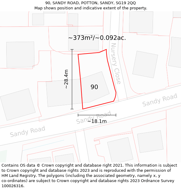 90, SANDY ROAD, POTTON, SANDY, SG19 2QQ: Plot and title map