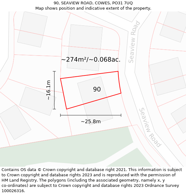 90, SEAVIEW ROAD, COWES, PO31 7UQ: Plot and title map