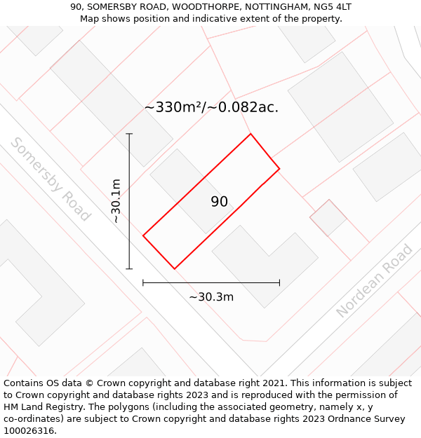 90, SOMERSBY ROAD, WOODTHORPE, NOTTINGHAM, NG5 4LT: Plot and title map