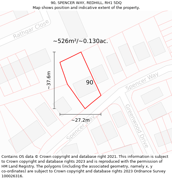 90, SPENCER WAY, REDHILL, RH1 5DQ: Plot and title map