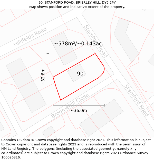 90, STAMFORD ROAD, BRIERLEY HILL, DY5 2PY: Plot and title map