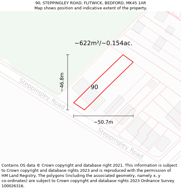 90, STEPPINGLEY ROAD, FLITWICK, BEDFORD, MK45 1AR: Plot and title map