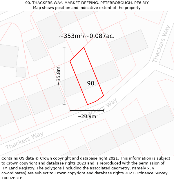 90, THACKERS WAY, MARKET DEEPING, PETERBOROUGH, PE6 8LY: Plot and title map