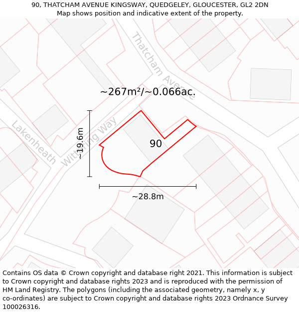 90, THATCHAM AVENUE KINGSWAY, QUEDGELEY, GLOUCESTER, GL2 2DN: Plot and title map