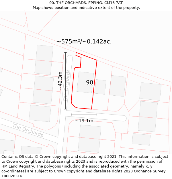 90, THE ORCHARDS, EPPING, CM16 7AT: Plot and title map