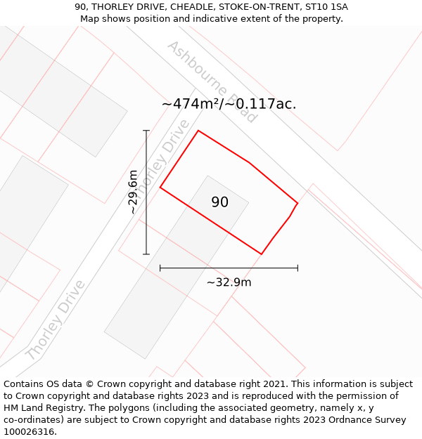 90, THORLEY DRIVE, CHEADLE, STOKE-ON-TRENT, ST10 1SA: Plot and title map