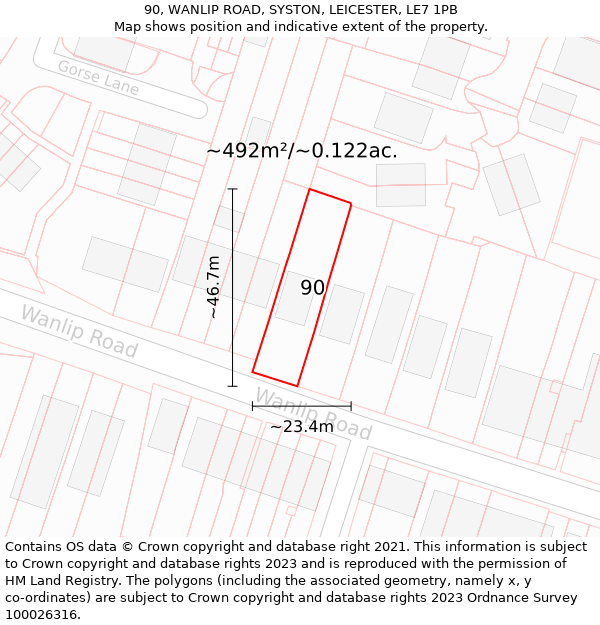 90, WANLIP ROAD, SYSTON, LEICESTER, LE7 1PB: Plot and title map