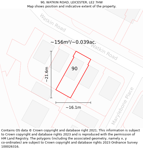 90, WATKIN ROAD, LEICESTER, LE2 7HW: Plot and title map