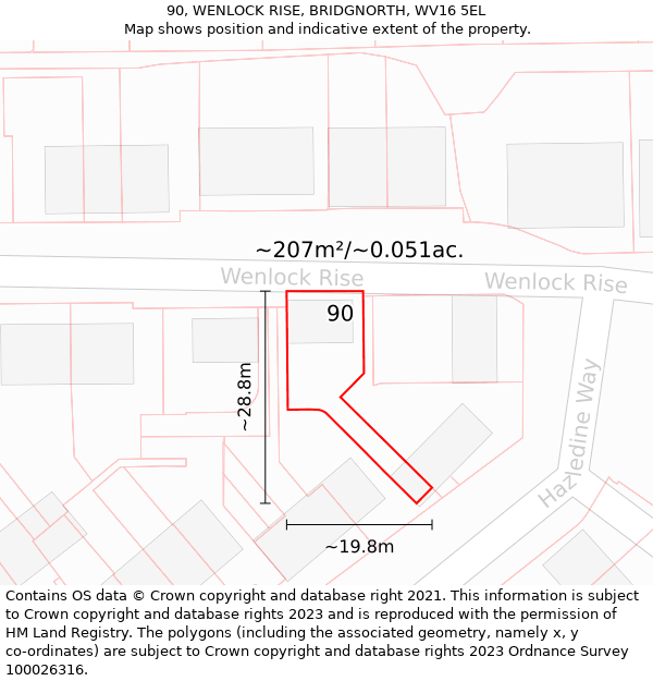 90, WENLOCK RISE, BRIDGNORTH, WV16 5EL: Plot and title map