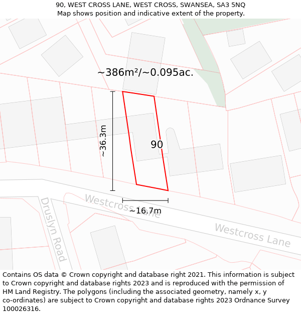 90, WEST CROSS LANE, WEST CROSS, SWANSEA, SA3 5NQ: Plot and title map