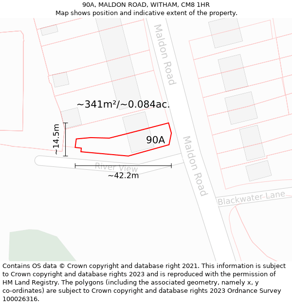 90A, MALDON ROAD, WITHAM, CM8 1HR: Plot and title map