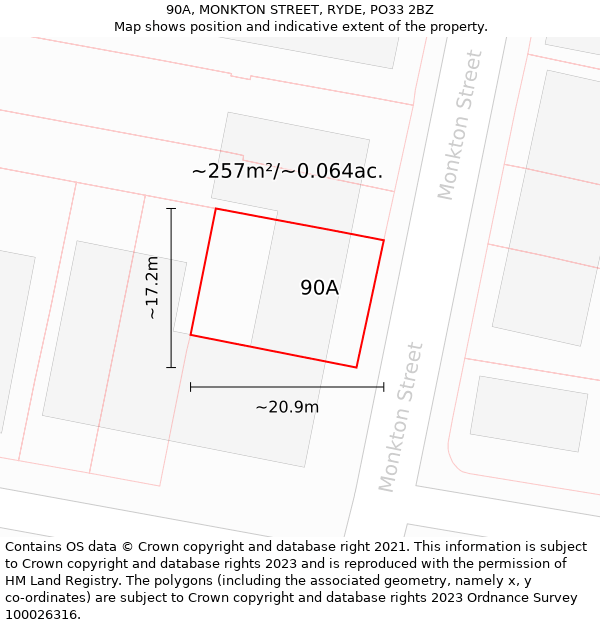 90A, MONKTON STREET, RYDE, PO33 2BZ: Plot and title map