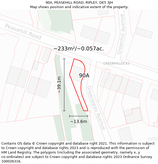 90A, PEASEHILL ROAD, RIPLEY, DE5 3JH: Plot and title map
