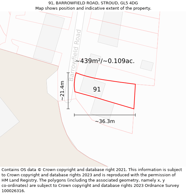 91, BARROWFIELD ROAD, STROUD, GL5 4DG: Plot and title map