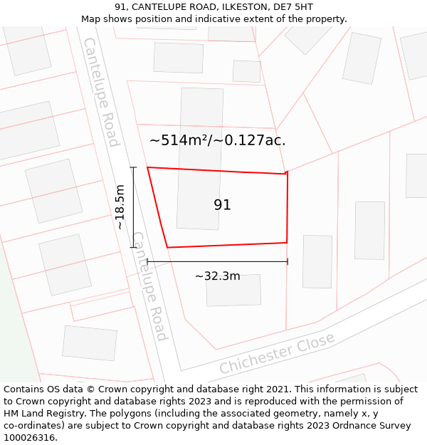 91, CANTELUPE ROAD, ILKESTON, DE7 5HT: Plot and title map