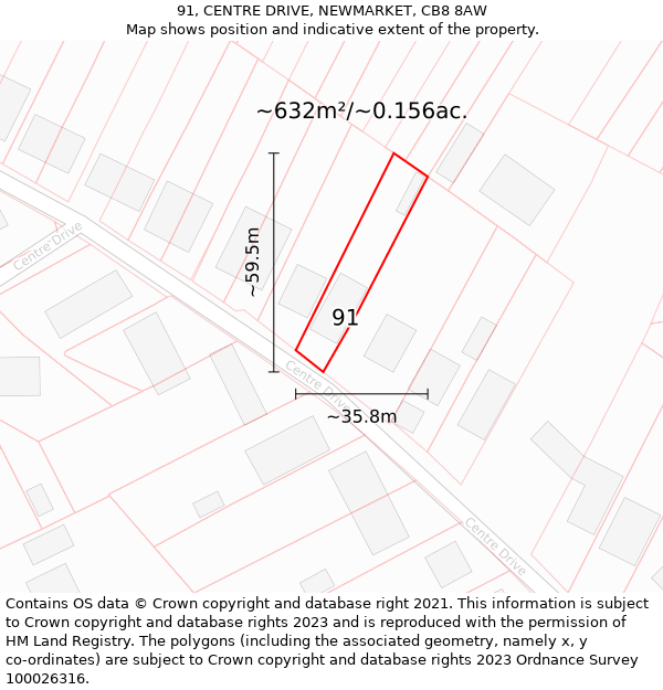 91, CENTRE DRIVE, NEWMARKET, CB8 8AW: Plot and title map