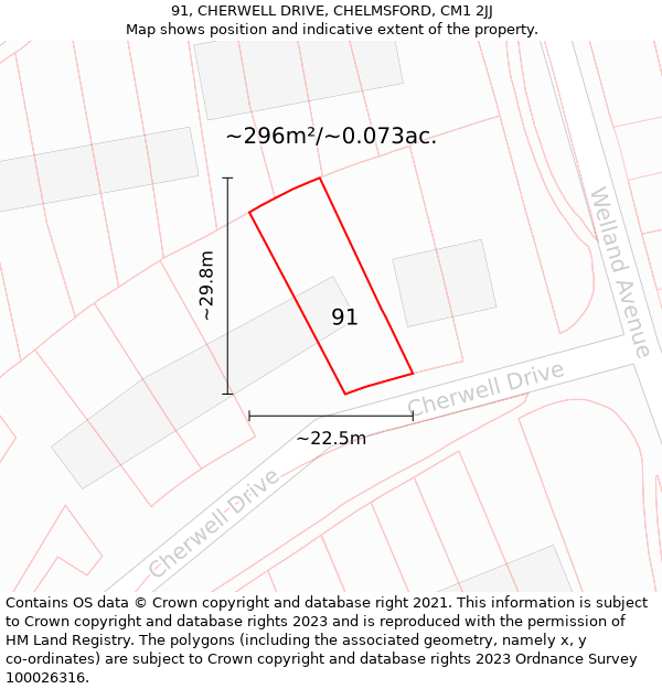 91, CHERWELL DRIVE, CHELMSFORD, CM1 2JJ: Plot and title map