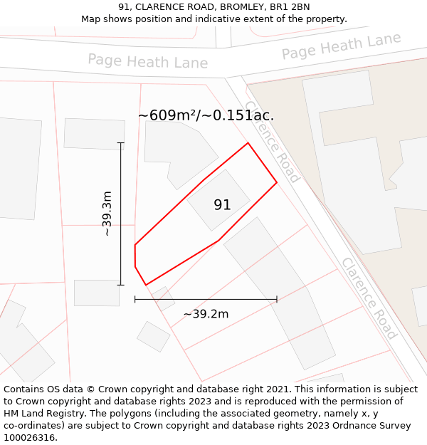 91, CLARENCE ROAD, BROMLEY, BR1 2BN: Plot and title map