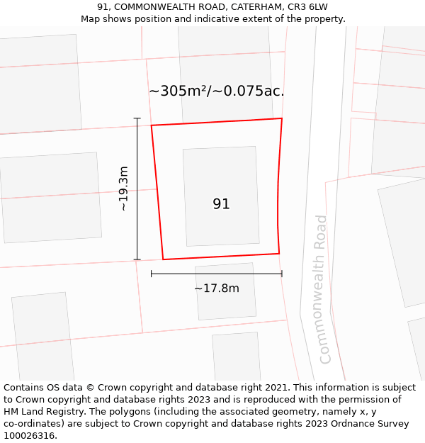 91, COMMONWEALTH ROAD, CATERHAM, CR3 6LW: Plot and title map