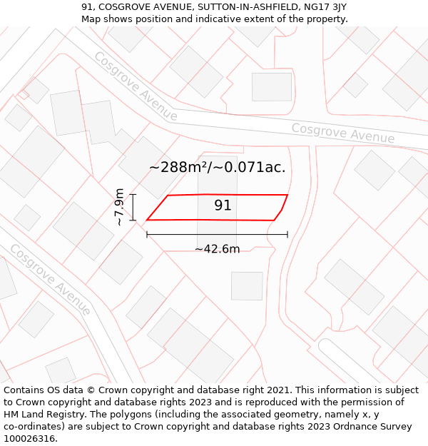 91, COSGROVE AVENUE, SUTTON-IN-ASHFIELD, NG17 3JY: Plot and title map