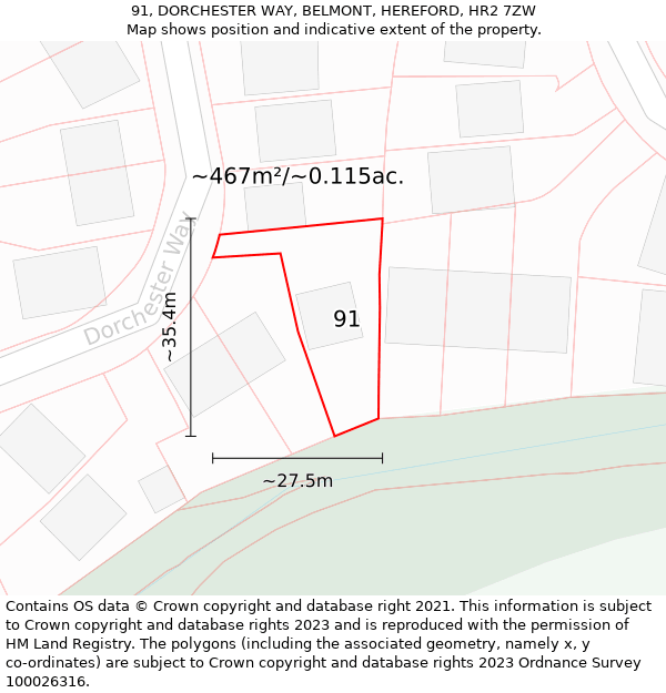 91, DORCHESTER WAY, BELMONT, HEREFORD, HR2 7ZW: Plot and title map