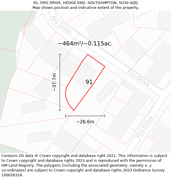 91, FIRS DRIVE, HEDGE END, SOUTHAMPTON, SO30 4QQ: Plot and title map