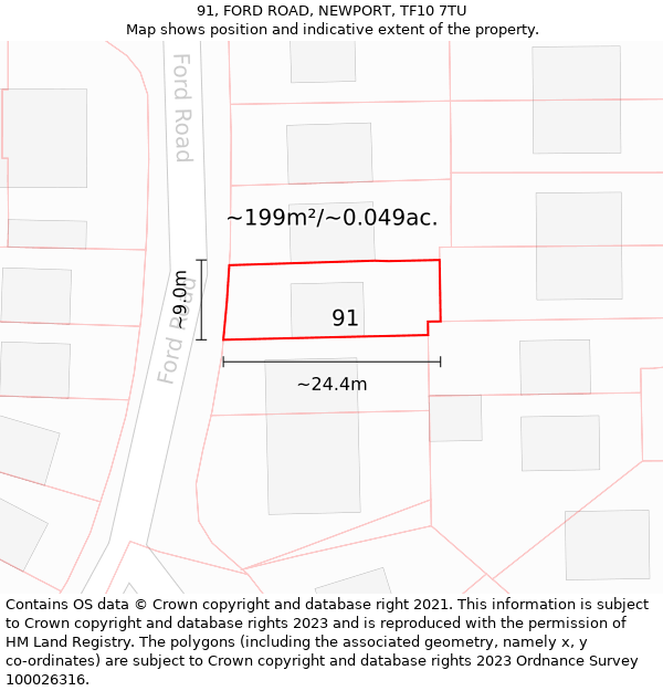 91, FORD ROAD, NEWPORT, TF10 7TU: Plot and title map